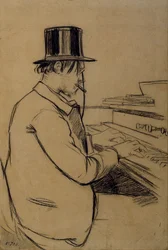 Porträt von Erik Satie 1866-1925, beim Harmoniumspiel
