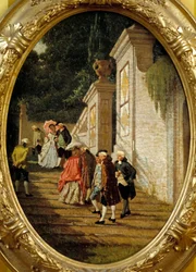 Die guten alten Zeiten. Paare des Adels beim Spaziergang. Gemälde von Francesco Altamura