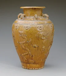 Große amberbraune glasierte Martaban-Vase