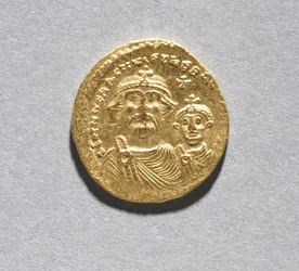 Solidus mit Heraklius und seinem Sohn Heraklius Konstantin (Vorderseite), ca. 616-625