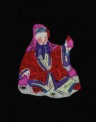 Chinesische Gottheit. Bemaltes Papierschnittwerk oder "Jian Zhi", chinesische Volkskunst, Peking