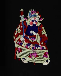 Männliche Figur der Pekinger Oper mit Maske. Scherenschnitt, chinesische Volkskunst, Peking.