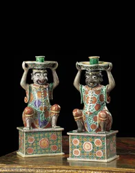Paar Export-Famille-Verte-Kerzenhalter, Kangxi