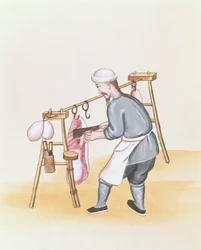 Der Fleischverkäufer, aus einem Buch über die Straßenrufe von Peking, ca. 1785