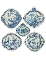 Delfter Chinoiserien-Rautenplatten, spätes 17. - frühes 18. Jahrhundert