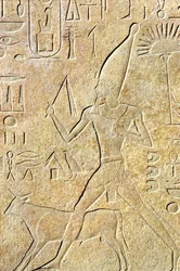 Altes Ägypten, Wandrelief, Karnak/Luxor, Hatschepsut läuft den Stier, Heb-sed-Fest