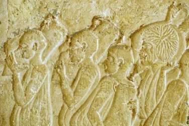 Altes Ägypten, Wandmalerei, Grab des Petosiris, Tuna el Gebel, 300 v. Chr., Männer tragen Weinkrüge