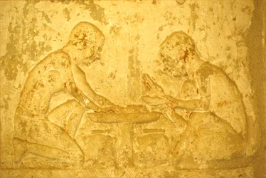 Altes Ägypten, Wandrelief/Malerei, Grab des Petosiris, Tuna el Gebel, 300 v. Chr., Männer stellen Salben her