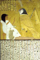 Altes Ägypten, Wandmalerei, Grab von Inherkhau, Theben, Grab der Adligen, 20. Dynastie, Inkherhau verehrt den Horusfalken