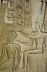 Altes Ägypten, Wandmalerei, Hatshepsut wird von Amon Ra gesegnet, Karnak-Tempel, Luxor