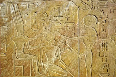 Altes Ägypten, Wandmalerei/Gravur, Sakhmet spricht Amon Ra und Hatschepsut an, Karnak-Tempel, Luxor