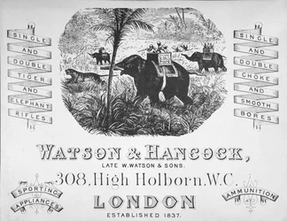 Werbung für die Büchsenmacher Watson & Hancock, um 1900