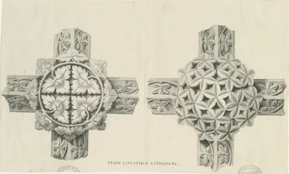 Innenraum der Lichfield Cathedral - geschnitztes Laubwerk: Lithographie, nd [?19. Jh.] (Druck)
