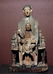 Kunst Frankreich: Jungfrau in Majestät, geschnitzte Eiche (Auvergne), Mittelalter. Riom, Musée Francisque Mandet