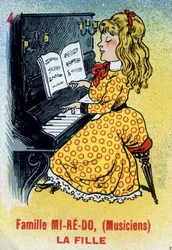 Spiel der sieben Familien: Karte der Tochter der Familie Mi-Ré-Do (Musiker). Musée de la Carte à Jouin, Issy-les-Moulineaux