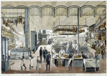 Große Restaurants in Paris: die neuen Küchen des Cafés Riche, gegründet 1785, erweitert 1865.
