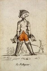 Alte Spielkarte: Das Herz-Ass - „Der Voltigeur“. Musée de la Carte à Ploucher, Issy-les-Moulineaux