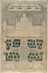 Vogelperspektive des Taj Mahal in Agra