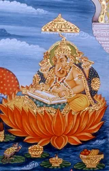 Lord Ganesh Ganpati Miniaturmalerei beim Schreiben der Schrift