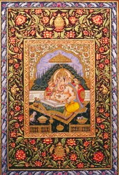 Lord Ganesha Ganpati Miniaturmalerei auf Papier mit Goldprägung