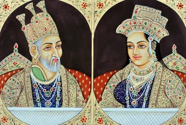 Miniaturmalerei von Bhadur Shah Zafer mit Jeenat Mahal Indien Asien