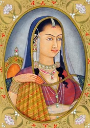 Miniaturmalerei von Mogul-Königin Jodha Bai, Indien, Asien