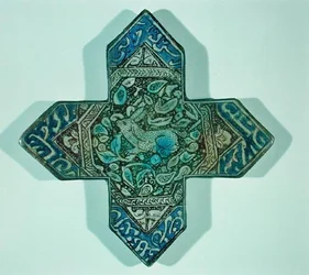 Frühe Lüsterwandfliese, die eine Jagdszene darstellt, wahrscheinlich in Kashan, Iran, hergestellt