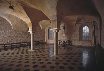 Ansicht des Kapitelsaals der Kirche der Heiligen Vincent und Anastasius, Abtei Tre Fontane