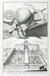 Villa des Marquis Spolverini von Verona, aus "Villen, Gärten und Landschaften in Venedig" von A. Volkamer (Gravur)