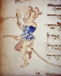 Ein Hofnarr. Jüdisches Manuskript aus dem 13. Jahrhundert. Biblioteca Palatina, Parma
