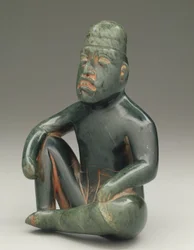 Sitzende Figur mit erhobenem Knie, Hochland-Olmeken, San Martin Texmelucan
