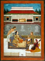 Eine indische Prinzessin bei ihrer Miniaturtoilette aus der Mughole-Schule von 1740