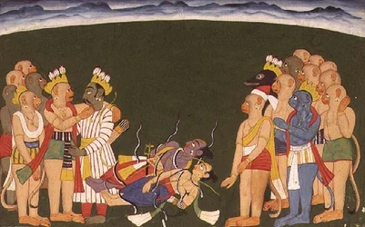 Rama und Lakshmana werden mit Nagapasa angegriffen, aus dem 