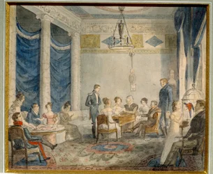 Der Salon der Familie Olenin in Priyutino (Russland)
