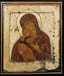 Die Gottesmutter von Wladimir, russische Ikone, Pskower Schule, spätes 15. Jahrhundert