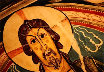 Christus in Majestät flankiert von Seraphim und Symbolen der Evangelisten, Kopie des Originals aus dem 12. Jahrhundert (Fresko) (Detail)