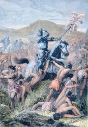 Hernan Cortes in der Schlacht von Otumba, Mexiko