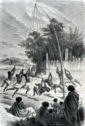 Maori-Krieger beim Schaukeln, Illustration aus 