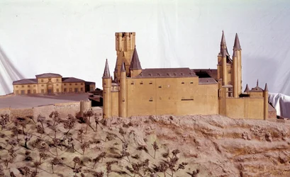 Militärarchitektur: Miniaturmodell des Königlichen Alcazar von Segovia, gebaut von König Alfons VI. von Kastilien. Madrid, Armeemuseum