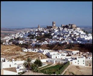 Panoramablick auf die Stadt Arcos de la Frontera, Andalusien, Spanien