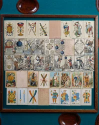 Spielkarten, Detail vom katalanischen Kartentisch, Spanien