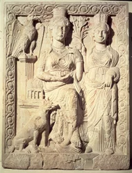 Relief, das Prinzessin Zenobia und eine weibliche Begleiterin darstellt