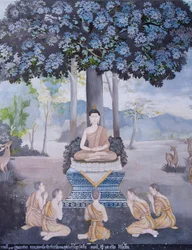 Fresko, das eine Szene aus dem Leben Buddhas darstellt, Wat Phra That Doi Suthep Tempel