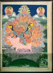 Eine von 12 Zeichnungen, die tibetische Gottheiten darstellen, von einem tibetischen Künstler, wahrscheinlich in Lhasa, ca. 1800