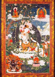 Der Bodhisattva Avalokitesvara Padmapani sitzend, Tanka oder Thangka (buddhistisches Banner), tibetische Zivilisation