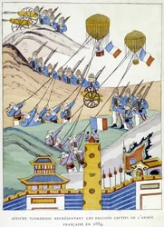 Tonkinisches Plakat, das die Fesselballons der französischen Armee im Jahr 1884 darstellt