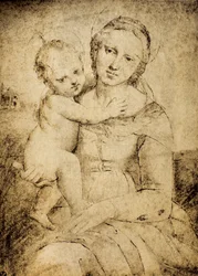 Madonna mit Kind, Zeichnung aus der Schule von Raphael, Kabinett der Zeichnungen und Drucke, Uffizien, Florenz