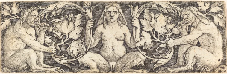 Ornament mit drei Satyrn