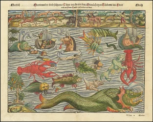 Ca.1570 Karte von Land- und Seemonstern von Sebastian Munster