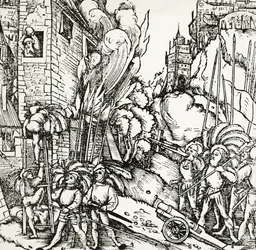 Belagerung von Karthago, Gravur aus Universalis Cosmographia von Sebastian Munster (1488-1552). Deutschland